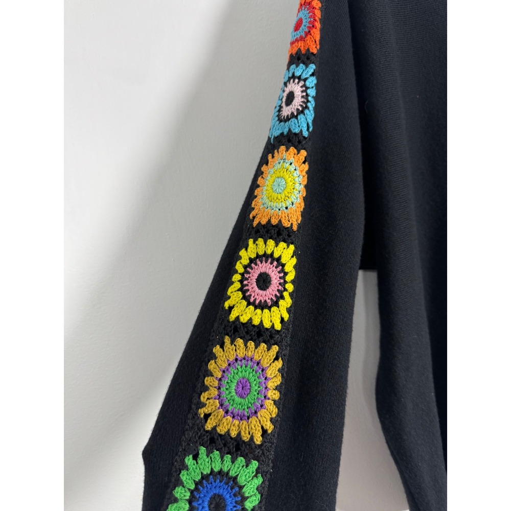 Boho Aaeda Womens 2X Oversized Sweater Black Crochet Sunflower Sleeve Top - Picture 4 of 9